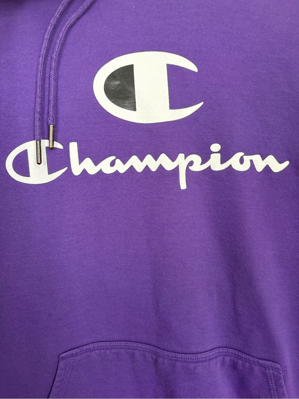 Champion Big C Logo Purple Pullover Hoodie Sweatshirt with White Logo Size Large - Picture 3 of 6